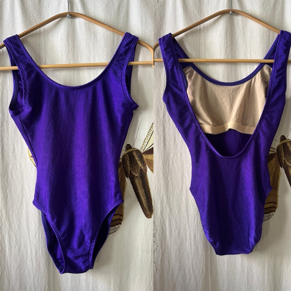 Women’s Vintage 80s Catalina Purple One Piece Swimsuit Retro Backless